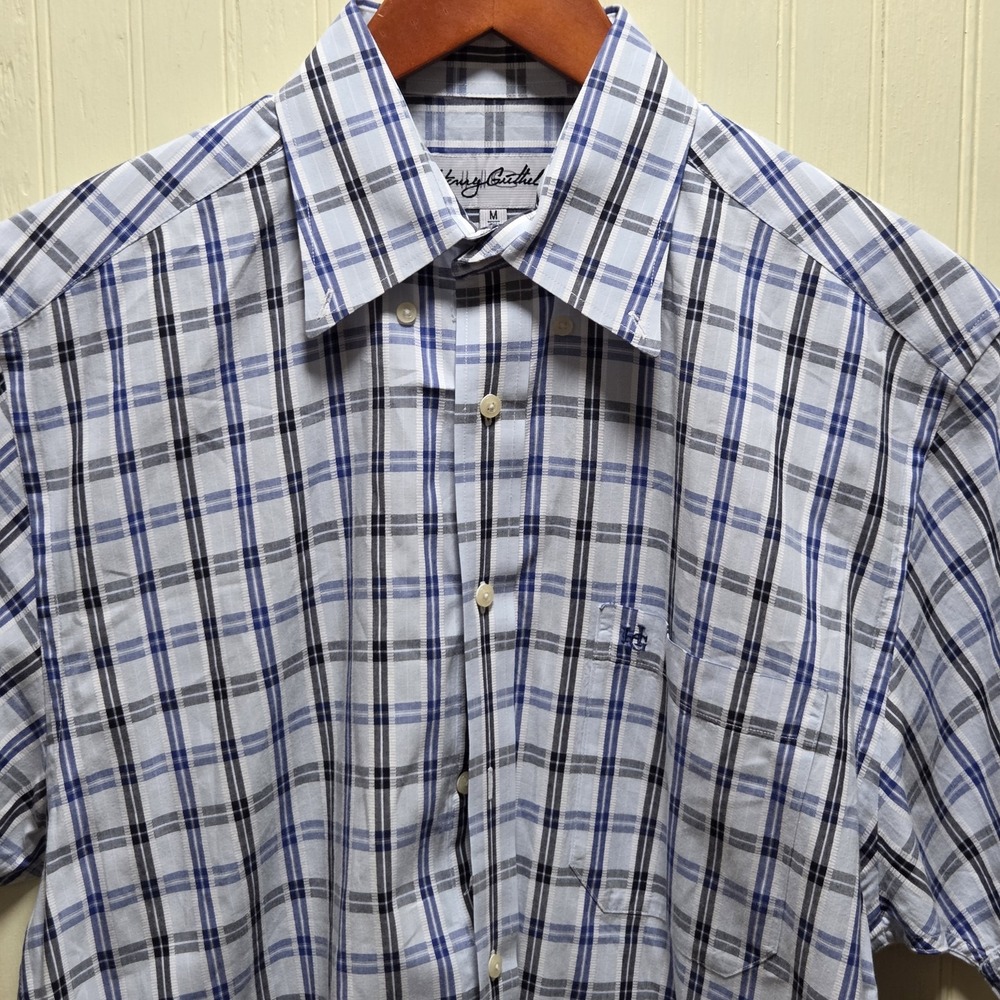 Henry‎ Grethel Shirt Mens Medium Blue Plaid Short Sleeve Button Front Casual